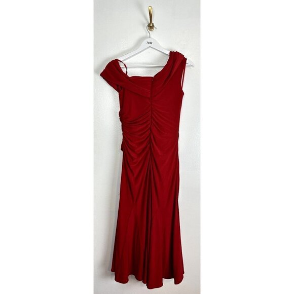 MAC DUGGAL Ruched Off-The-Shoulder Midi Dress in Red Size US 4 - Picture 7 of 11